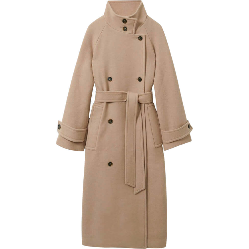 REISS PRIM Wool Blend Double Breasted Funnel Neck Coat